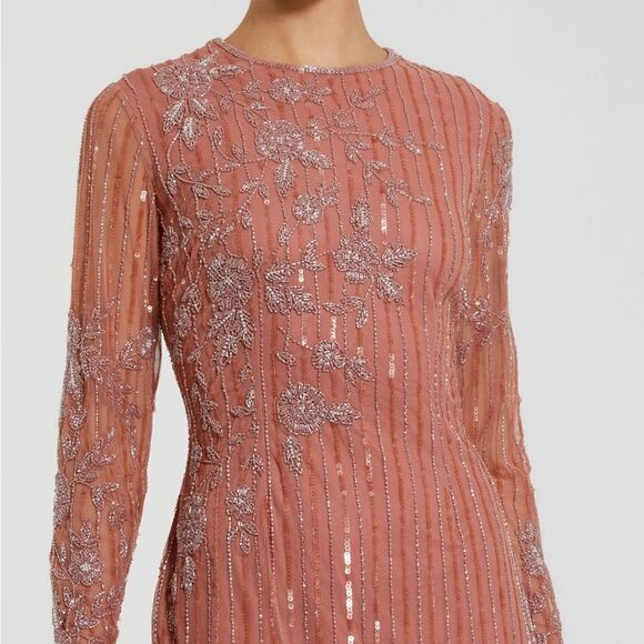 Mac Duggal 93626 Womens High Neck Illusion Embellished Gown Dress Rose 14 - Picture 3 of 16